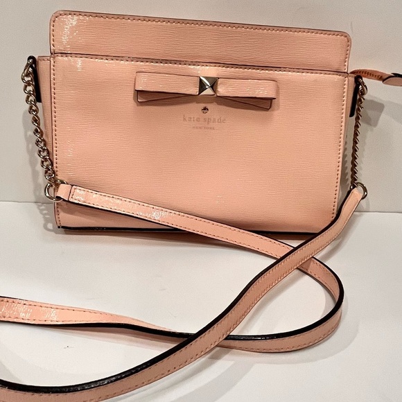 Kate Spade Purse Pink Bow Patent Leather Crossbody Bag Purse Zip Closure Spring - Picture 1 of 11